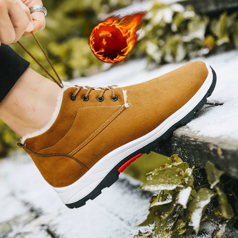 Зимняя модная повседневная мужская обувь Зимние ботинки из флока Мужские с