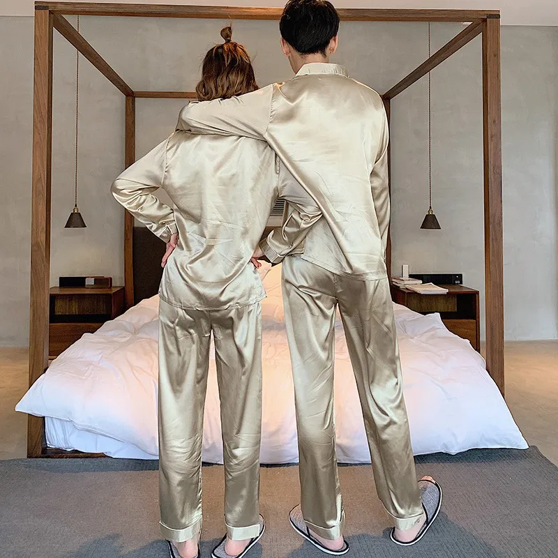 Champagne Wedding Stain Silk Pijama Hombre Loose Sleepwear Men Soft Nightwear Sleep Pants Lounge Pajama Sets Casual Night Suit