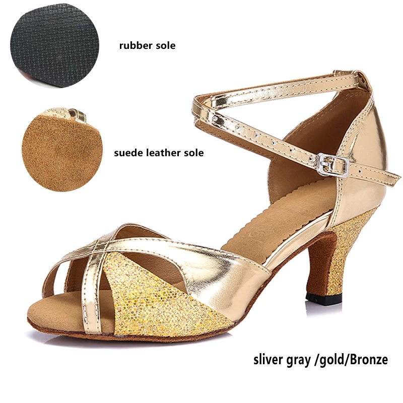 Туфли женские блестящие для латиноамериканских танцев мягкая Золотая подошва
