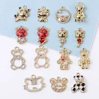 5 pcs alloy rhinestone cute three dimensional bear pearls tiger pendant earring diamond diy buttons children jewelry accessories