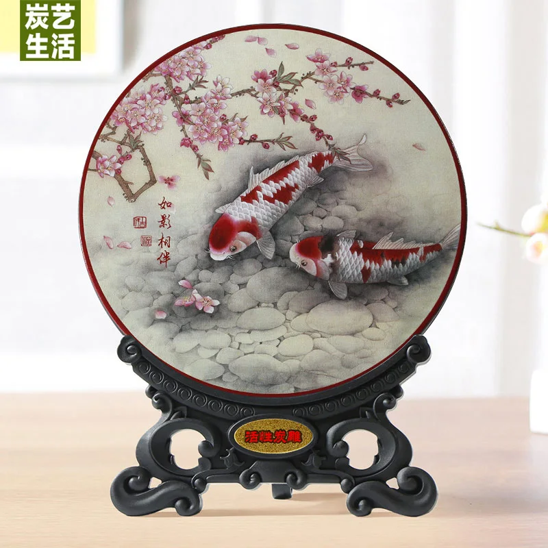 HOME OFFICE BUSINESS TOP DECORATION ART BRING IN WEALTH AND TREASURE MASCOT BAMBOO CHARCOAL CARVING FISHES FENG SHUI SCULPTURE | Дом и сад