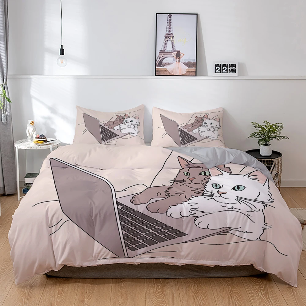 

Cartoon Cats Bedding Set Twin Queen King Size Kitten Comforter/Duvet Cover Pillowcase Sets Housse De Couette Bedclothes