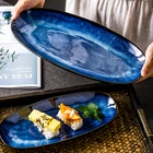 Керамическая тарелка в японском стиле, тарелка кошачий глаз с изменением обжига, тарелка с синей рыбой, домашняя тарелка с паром, большая глазурованная цветная креативная тарелка для суши