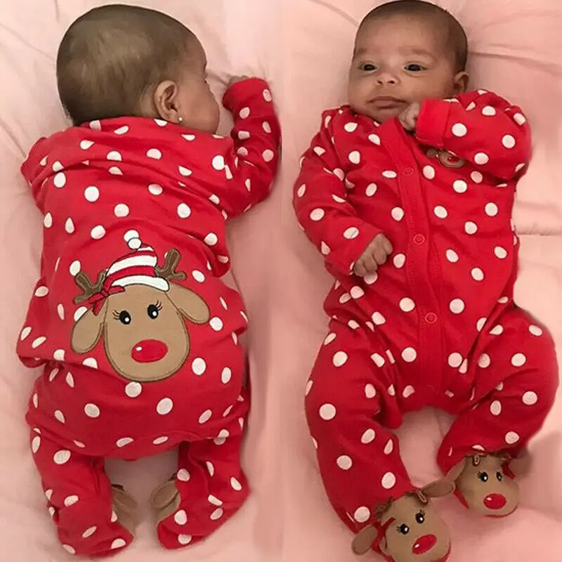 

New Fashion Christmas Romper Newborn Infant Baby Girls Clothes Xmas Elk Romper Playsuit Bodysuit Outfits Clothes 0-18 months