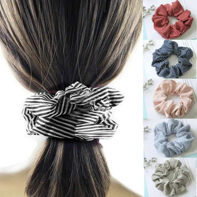 Резинка для волос в полоску Женская эластичная шифоновая лента хвоста аксессуар