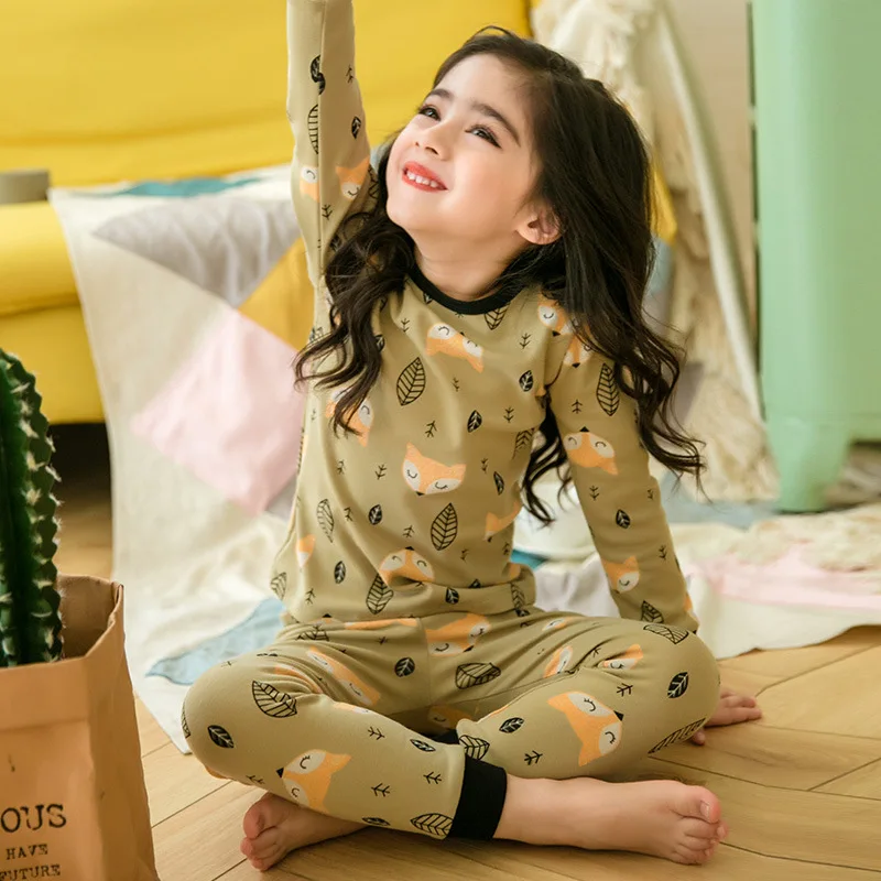 New Cartoon Kids Pajamas Sets Baby Boy Girl Cotton Long Sleeved Tshirt+Pant Clothing Autumn Sleepwear Suit Pyjama Trousers | Детская