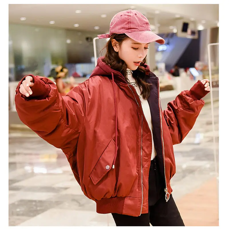 Двусторонняя куртка для женщин осень и зима Harajuku короткая утепленная свободная бейсбольная парка bf Женская Повседневная Верхняя одежда Пальто f1797