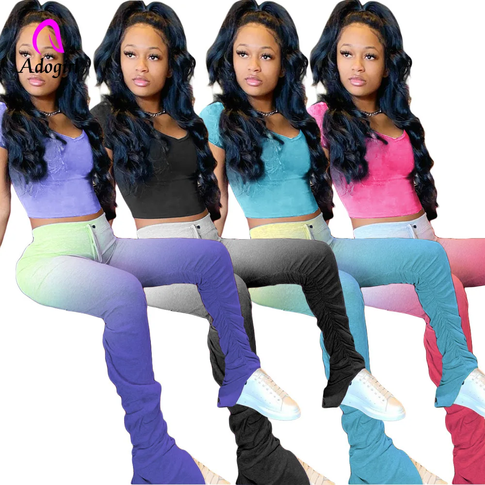 Фитнес для женщин комплект из 2 частей Летний тренировочный костюм топ и брюки