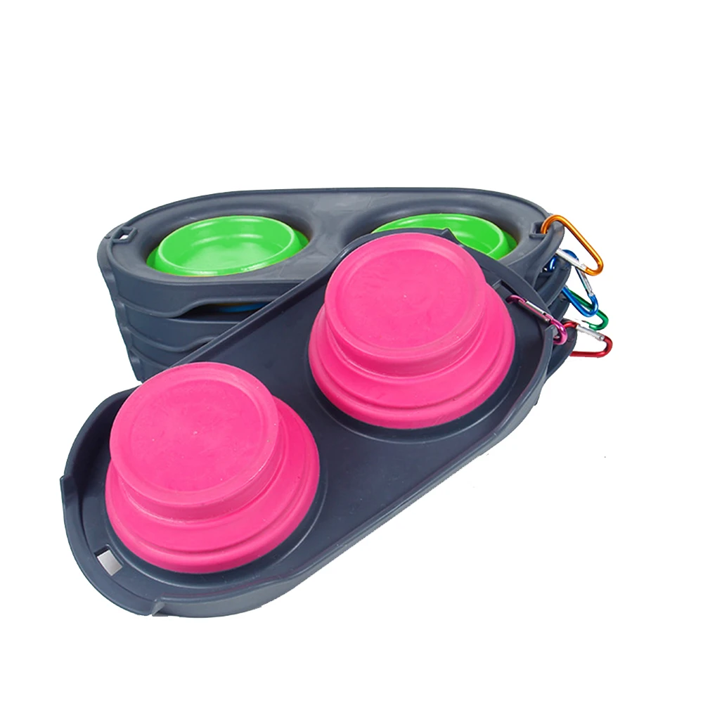Складная Силиконовая двойная миска для домашних животных поставки кастрюль