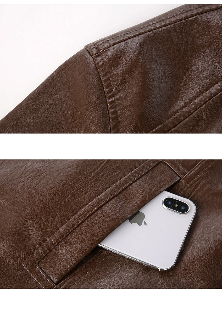FGKKS Fashion Brand Men PU Leather Jacket New Men's Stand Collar Plus Velvet Leather Jacket Casual Wild Leather Jackets Male