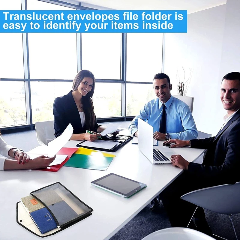 

7Pcs Plastic File Folder Poly Pockets Envelope Expanding File Wallet A4/Letter Size Large Document Folder with Button