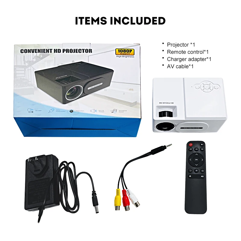 Светодиодный мини-проектор XIDU с поддержкой 1080p Full HD HDMI-совместимый USB Type C аудио