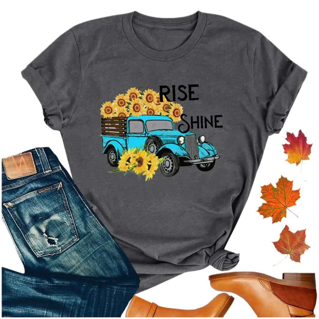 

Футболка Женская с принтом подсолнуха, элегантный модный топ с надписью, весна-лето