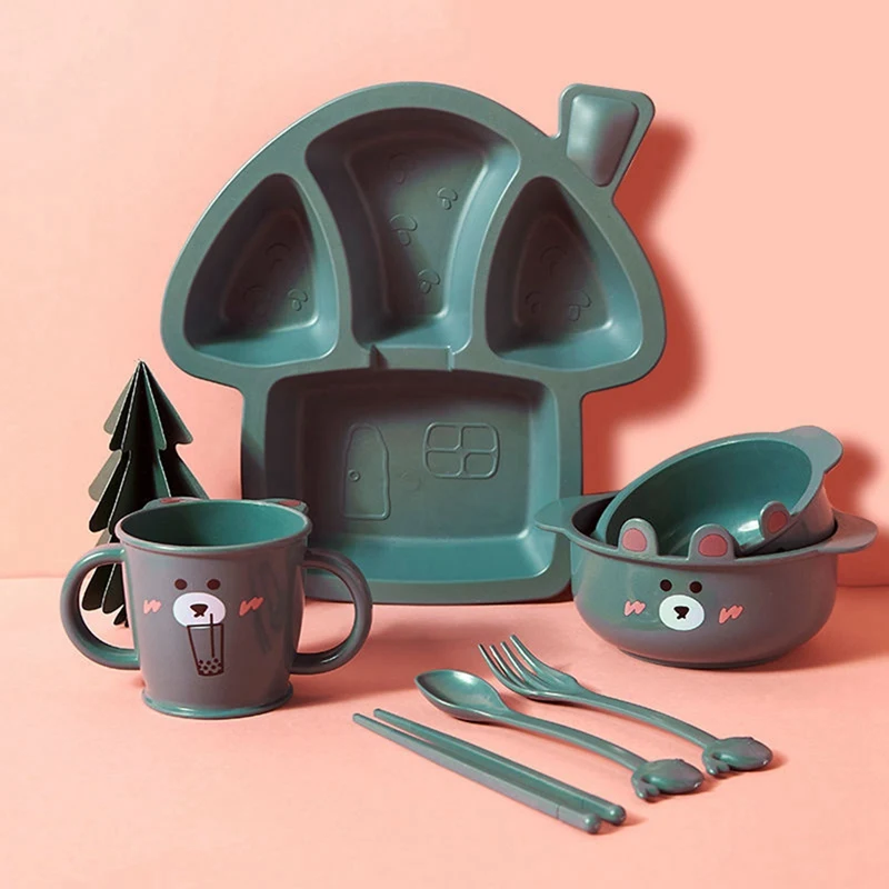 Детская миска для кормления с ложкой + вилка набор посуды еды Мультяшные детские