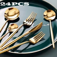 gold dinnerware set mirror stainless steel tableware set sharp knife fork coffee spoon flatware set dishwasher safe cutlery set