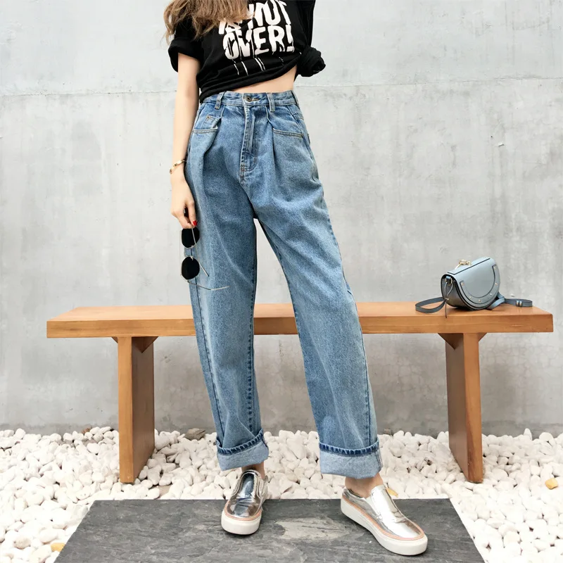 

2021 European and American new jeans women's high waist loose retro literary style wide-leg jeans jeans for women