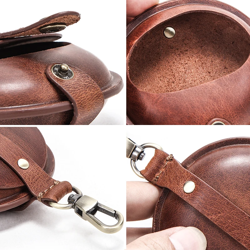 Genuine Leather Coin Purse Keychain Airpods Pro Case Samsung Galaxy buds live Case box Earphone Cable Cover Storage Mini Bag