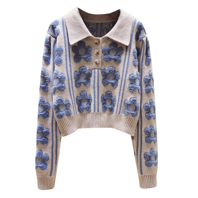 

Новинка сезона осень-зима 2020, Женский вязаный свитер LUKAXSIKAX, высококачественный модный короткий пуловер с цветами, свитер, кроп-топ