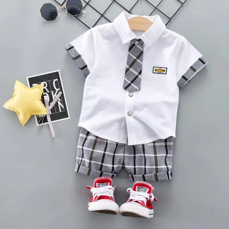 Одежда для маленьких мальчиков джентльменская одежда с галстуком футболка топы