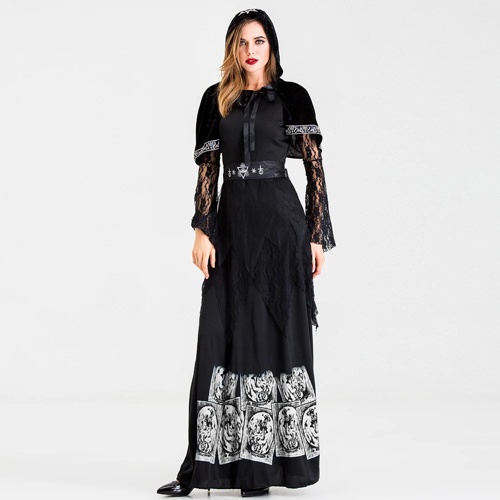 Женское платье ведьмы с расклешенными рукавами на Хэллоуин вечерние платья в