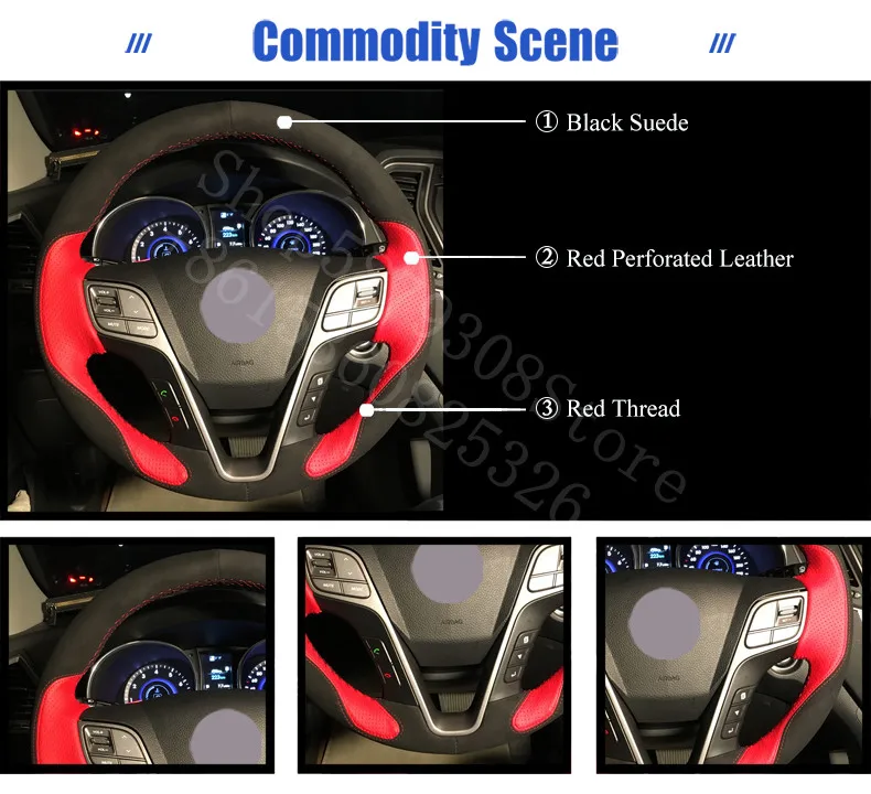 

For Peugeot 5008 2017-2020 Black Suede Leather Car Steering Wheel Covers car accessories