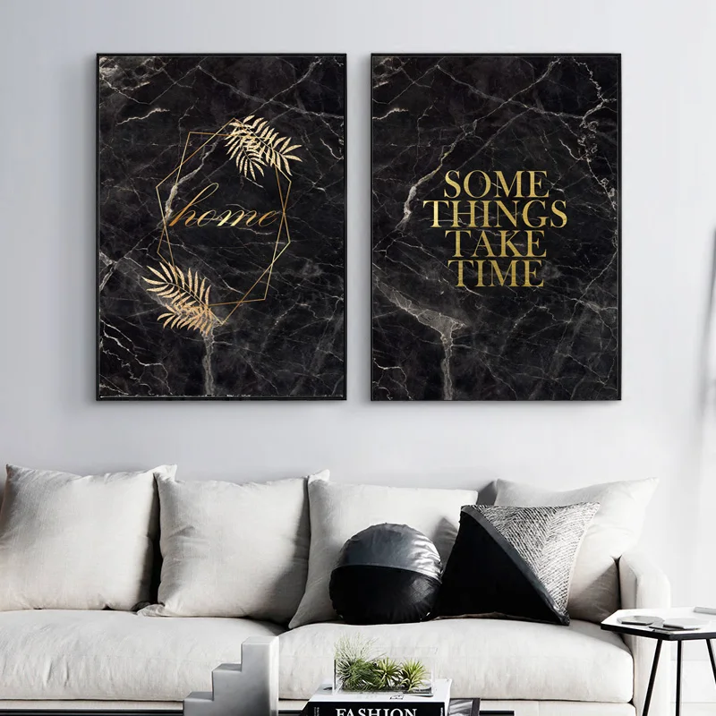 Черный мрамор текстура плакаты и принты абстрактный растительный Лист настенная
