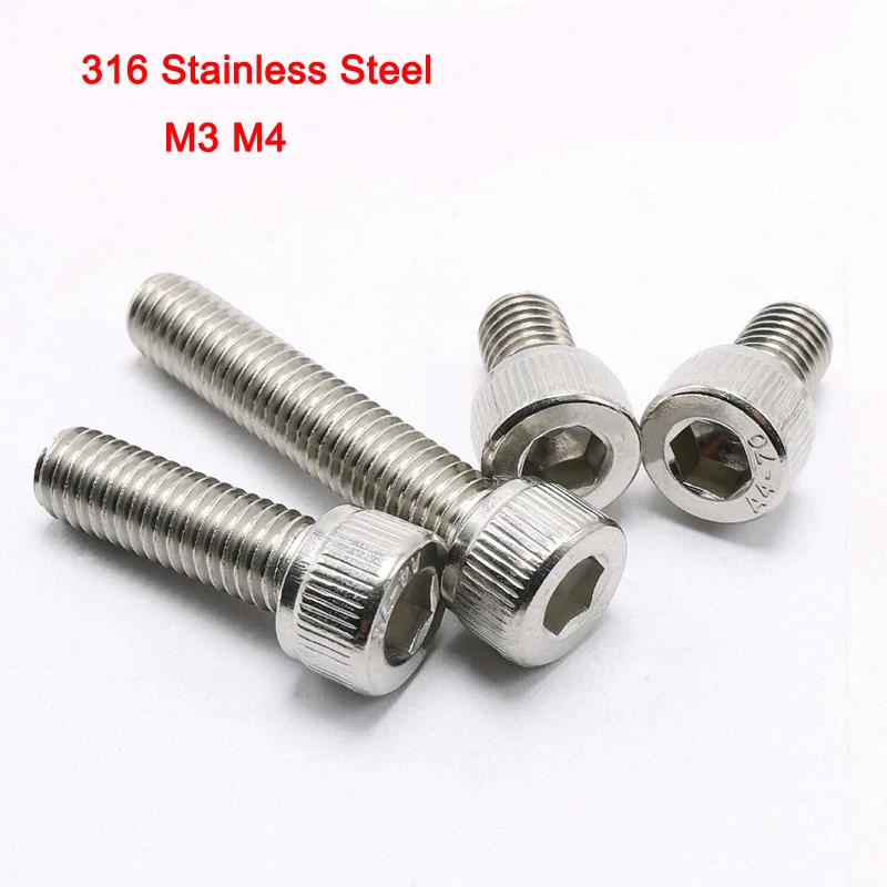 

10Pcs A4 316 Stainless Steel DIN912 Allen Bolts Hex Socket Head Cap Screw Marine Grade M3 M4 Length 6\8\10\12\14\16\20-50mm