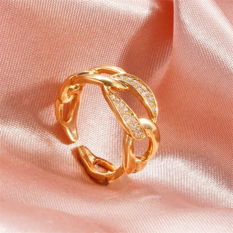 

Punk Zircon Chain Ring for Women Hollow Wide Copper Opening Adjustable Index Finger Ring Korean Fashion Jewelry Cool Girl Gift