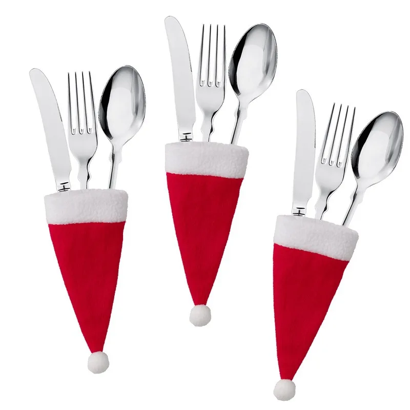 

10PC Tableware Holder Bag Christmas Hat Christmas 2022 Christmas Decorations Home Decoration Accessories Kitchen Tableware Holde