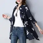 Кафтан печатных футболки Женская Весенняя блуза ZANZEA 2021 повседневные блузы с длинным рукавом Женские нагрудные Blusas длинные топы размера плюс туника