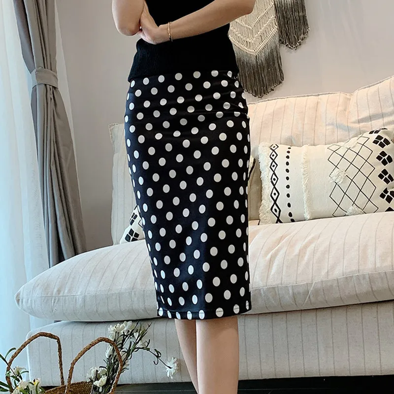 

Women's Summer Sexy Slim Dot Split High Waist Pencil Bodycon Skirt Lady Office Wear Hip Step Bust Package Skirt