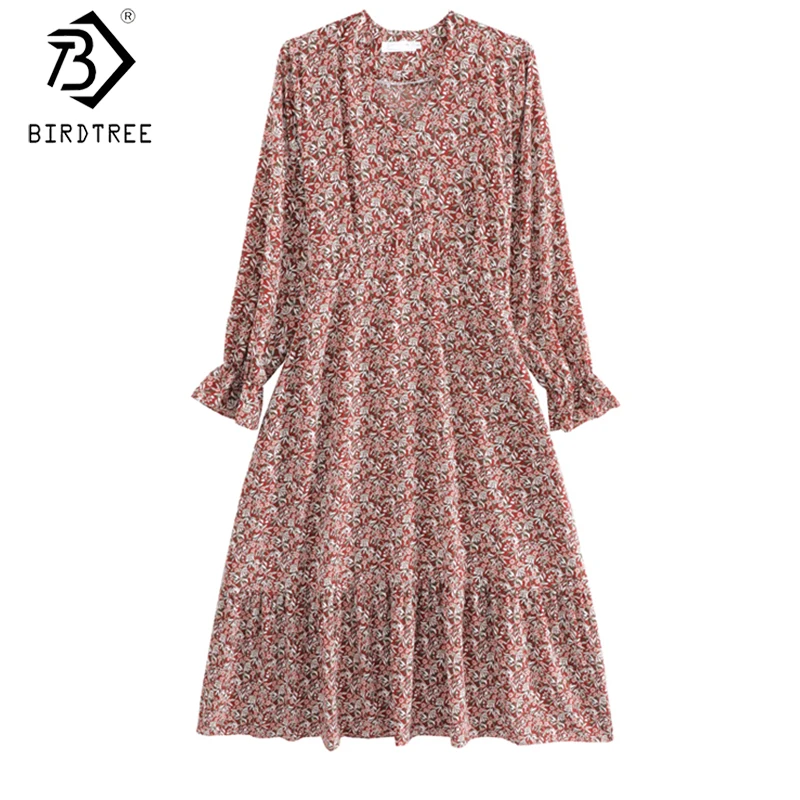 Женское винтажное шифоновое платье прямое офисное с V образным вырезом