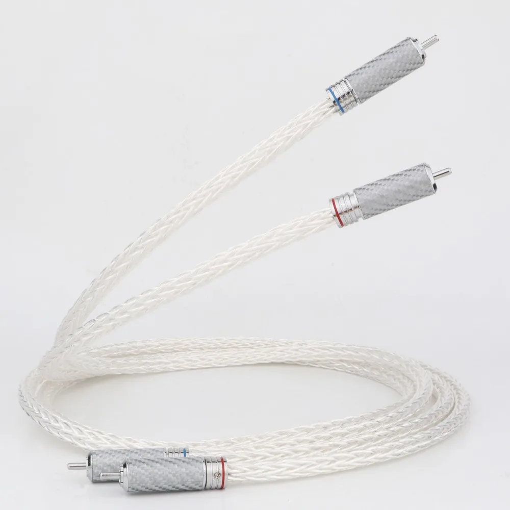 

Preffair Pair Hi-End 8AG Silver Plated OCC 16 Strands Audio Cable With Carbon Fiber RCA Plug HIFI Analogue Phono Cable