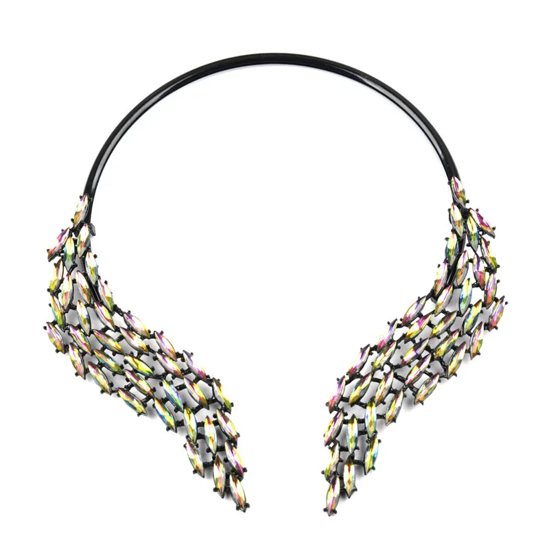 Роскошные Стразы Кристальное ожерелье с крыльями ангела из золотого сплава