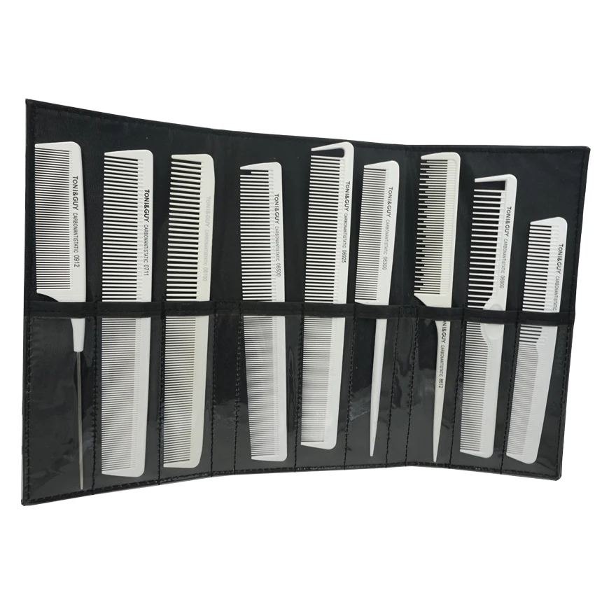 Набор антистатических гребней из 9 предметов для парикмахерских с чехлом и TG-092 |