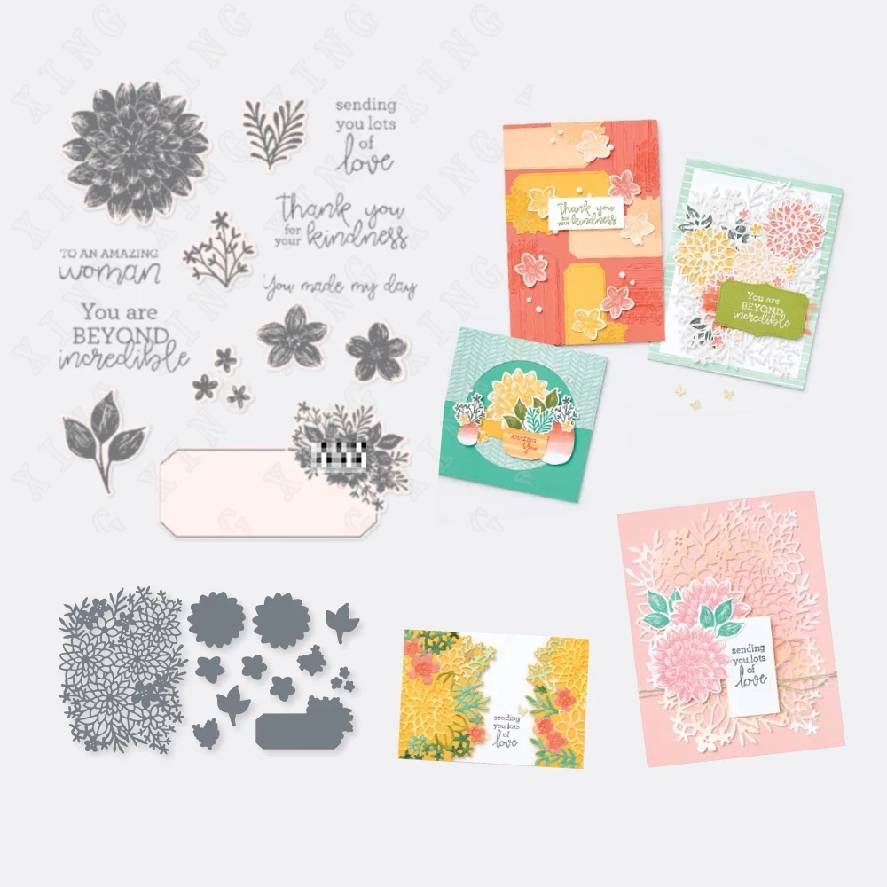 

New Dahlia Floral Pattern Background Metal Cutting Dies and Stamps Set Diy Scrapbooking Album Decoration Craft Embossing Folders