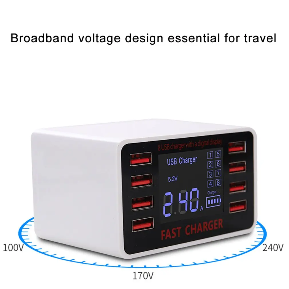 40W Multi-Port Charger LCD Display 8 Port USB Charging Station Power Adapter Universal Mobile Phone Desktop Wall Home | Электроника