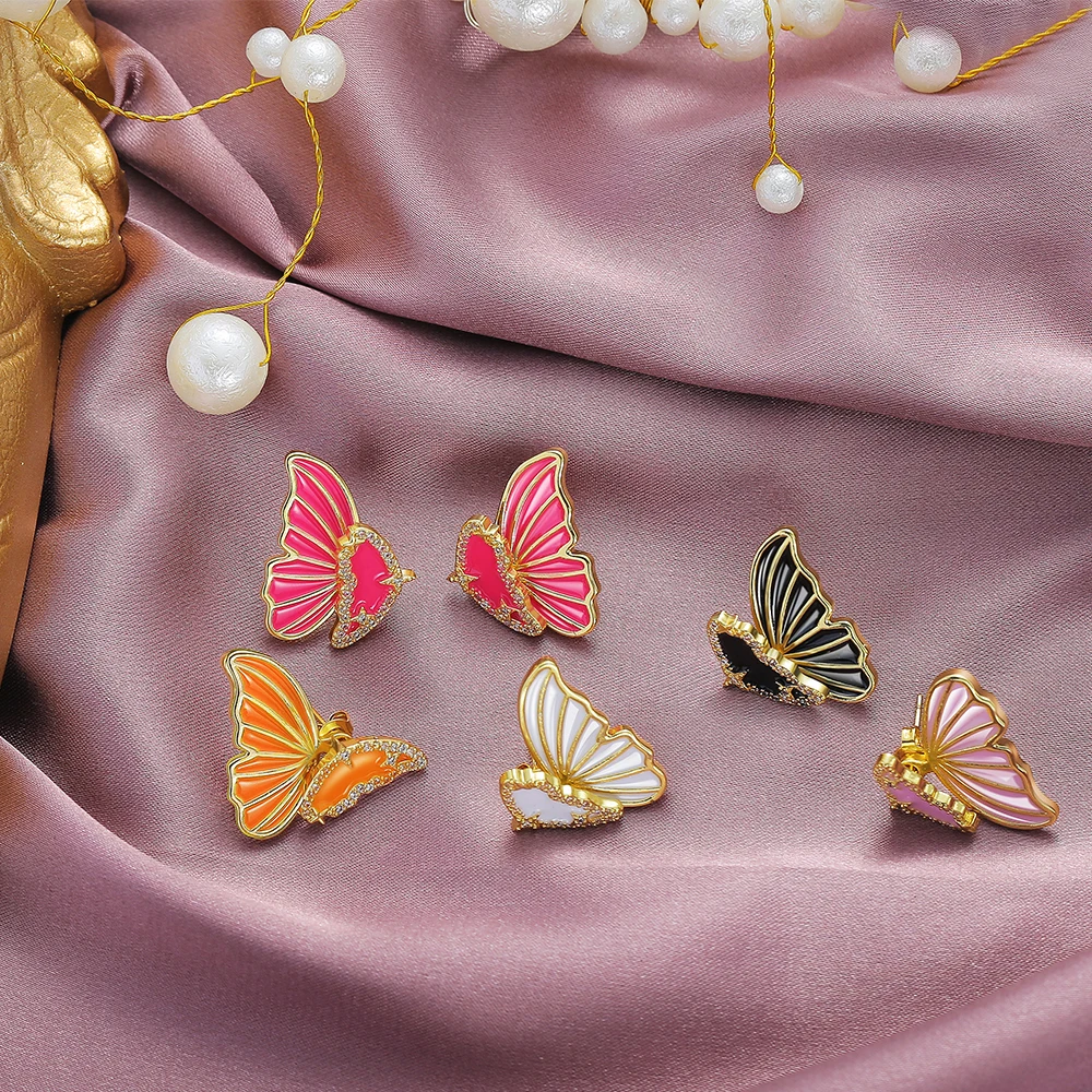 Женские серьги-каффы маленькие разноцветные Серьги-каффы с бабочками и