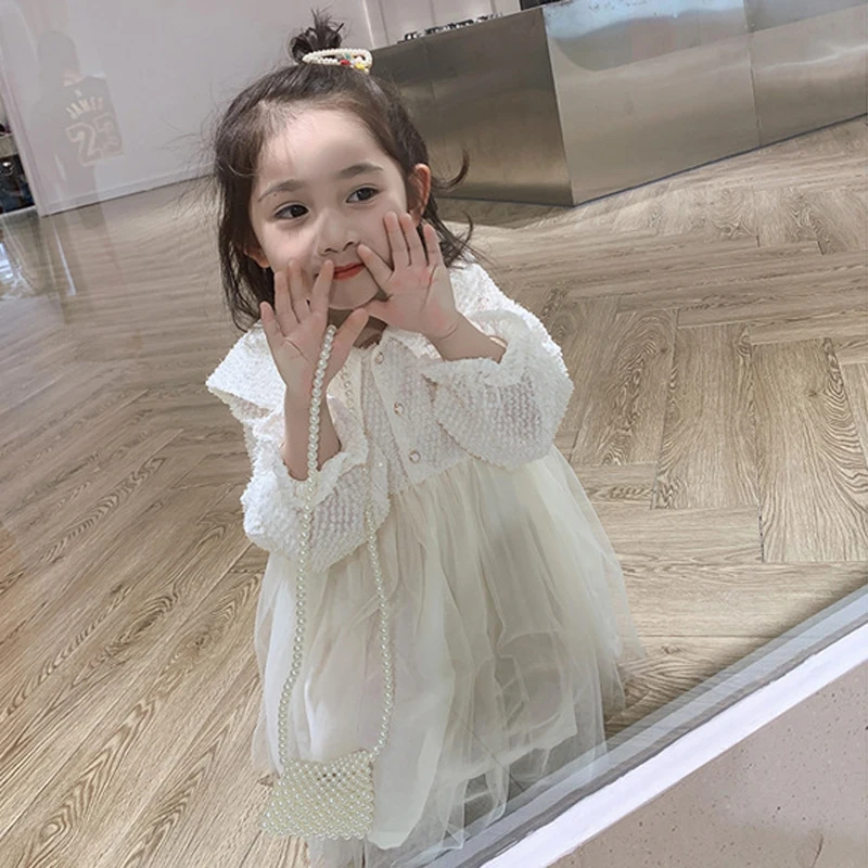 

2021 new spring and summer girls dress seersucker beauty long-sleeved elegant princess dress girls dress