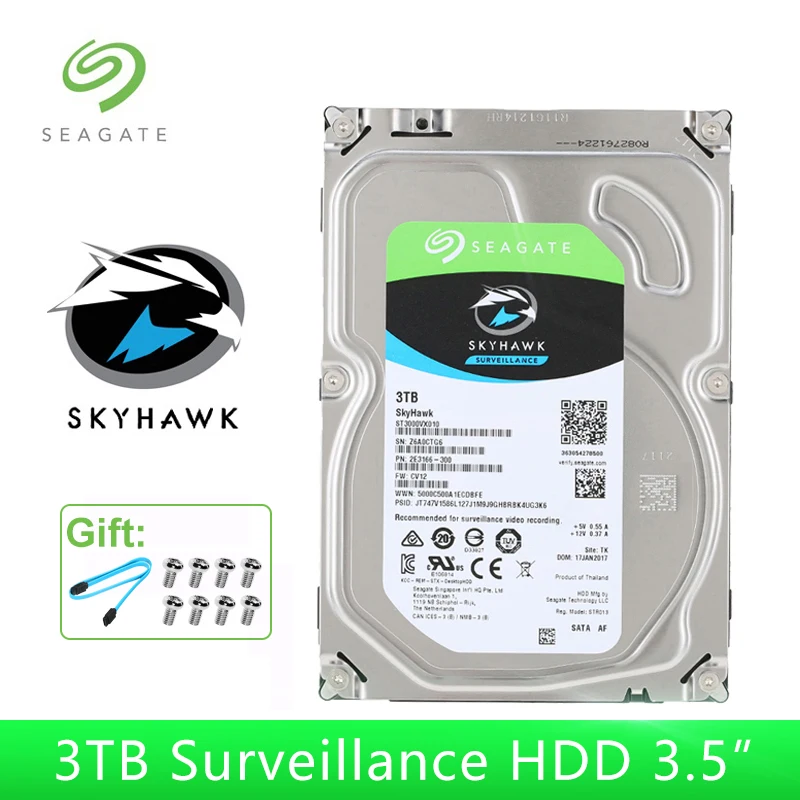 Seagate SkyHawk 3 ТБ жесткий диск наблюдения 5900 об/мин 64 МБ кэш 5 дюйма внутренний SATA 6