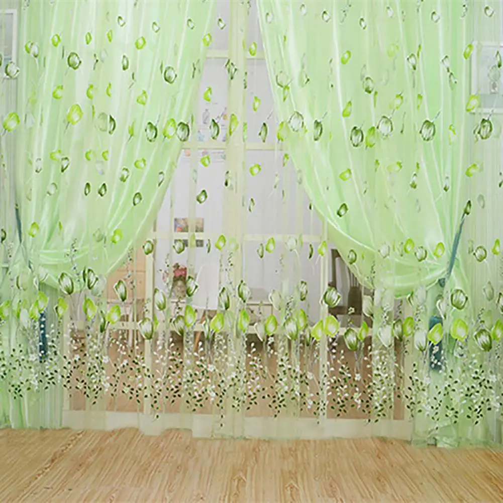 

1Pc Floral Tulle Voile Door Window Curtain Drape Panel Sheer Scarf Valances Divider Sheer Window Curtains Living Room Decor