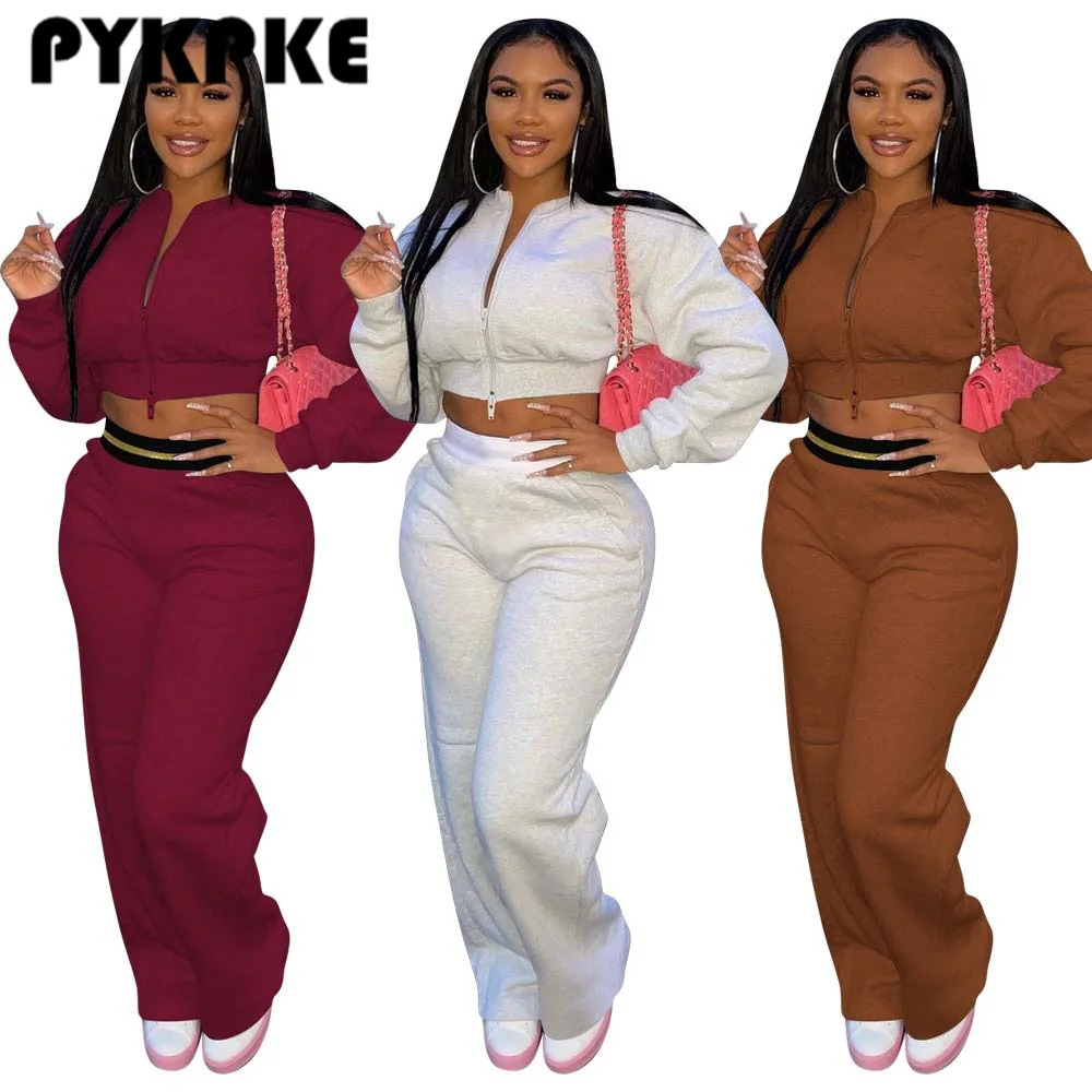 

Winter Women Two Piece Set Outfits Zipper Up Sweatshirt and Sweatpants Set Tracksuit