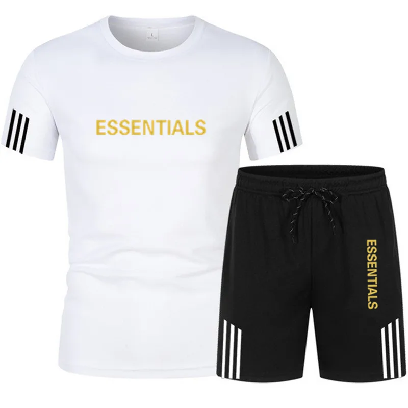 

2021 new sports suit 2 suits leisure print beach suit fitness summer men's shorts +T shirt men's suit large size 4XL