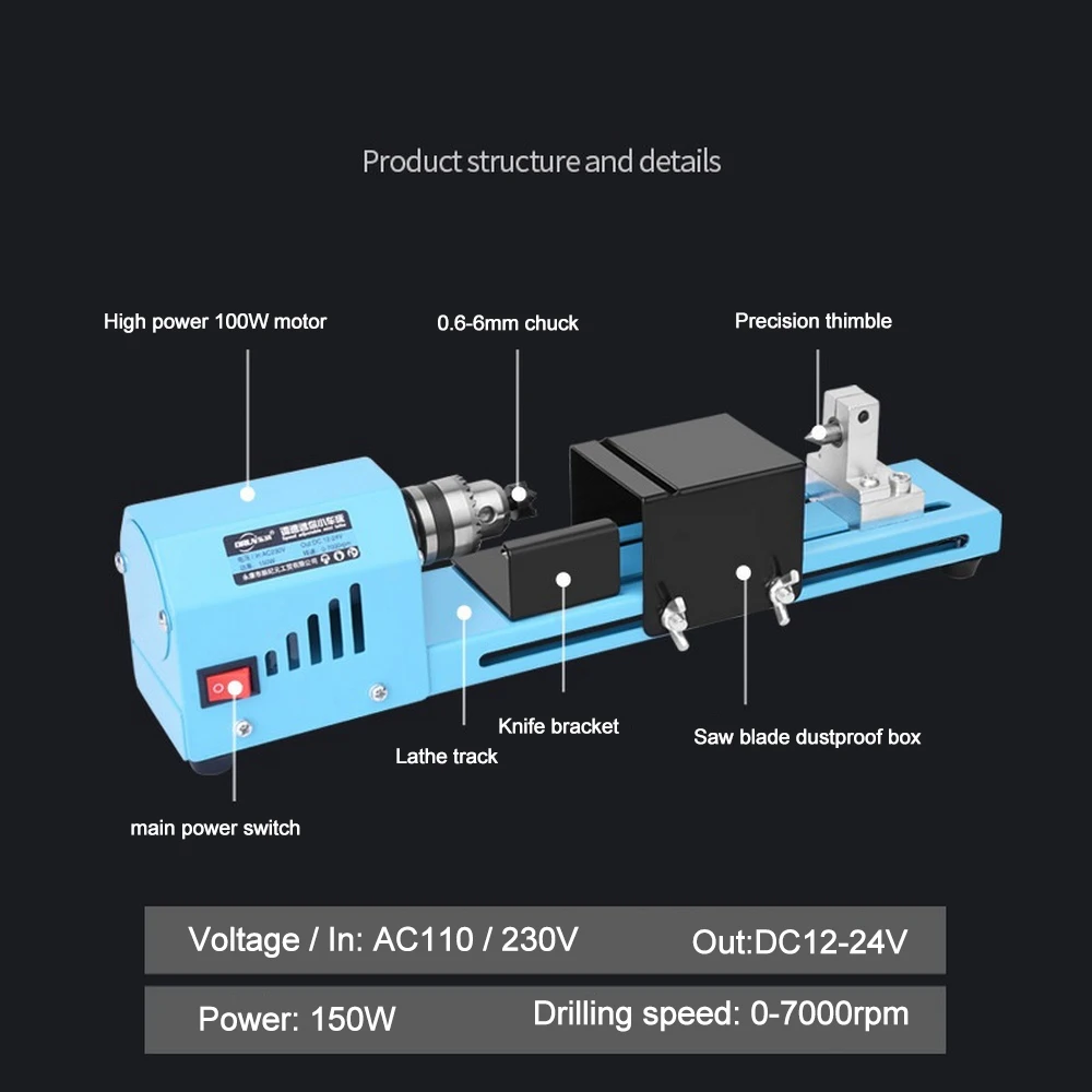 

Mini DIY 150W Engraving Machine Wood Cutting Machine Lathe Bead Grinding Drill Polishing DIY Woodworking Tool Metal Saw Blade