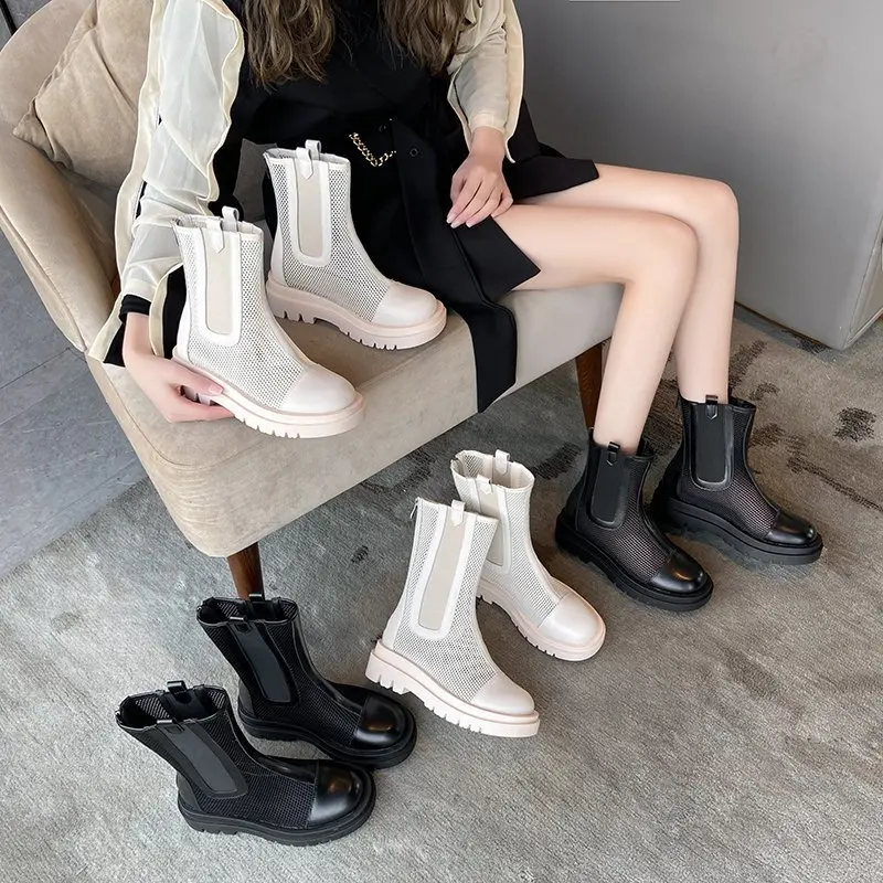 

Ankle Boots Women Autumn Winter Shoes Female Round Toe Mesh Flat Boots Comfort High Quality Shoes Zipper Drop Ship 2021