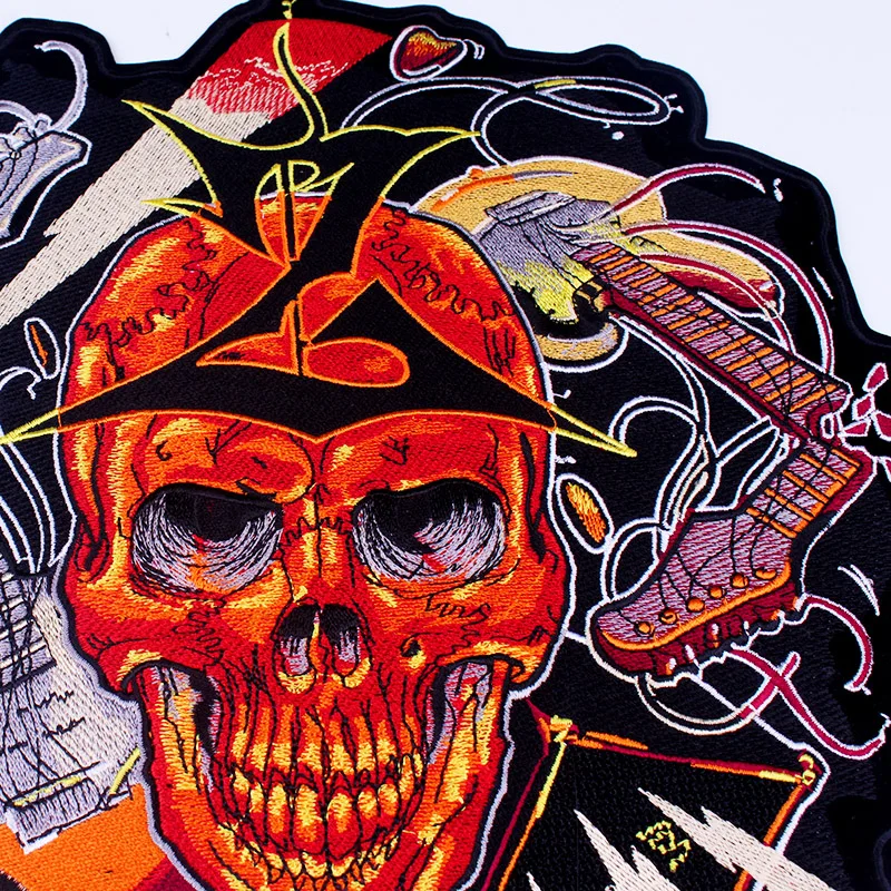 Праджня Красный Череп Аппликация сломанной гитары полосы нашивки в стиле рок н