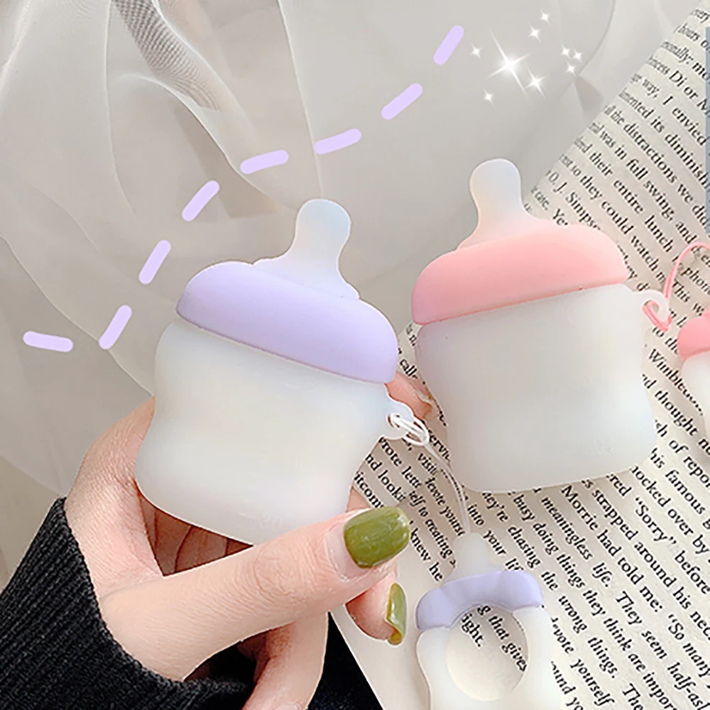 Чехол для AirPods с милым мультяшным 3D покрытием бутылки молока беспроводной чехол