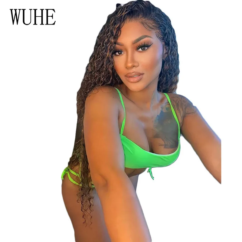 

YEYA Casual Beach Swimsuits 2 Sets Spaghetti Strap Sleeveless Sexy Lace Up Breast Wrap Top and Panties Party Holiday Outfits