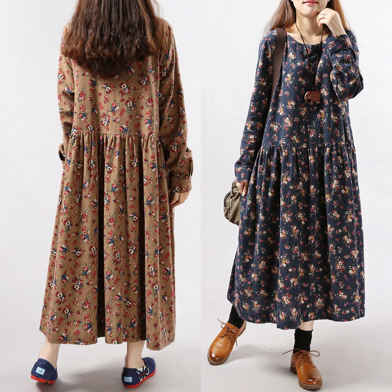 

Женское длинное платье с принтом, с добавлением шерсти, большие размеры 2XL, в Корейском стиле, Осень-зима 2019