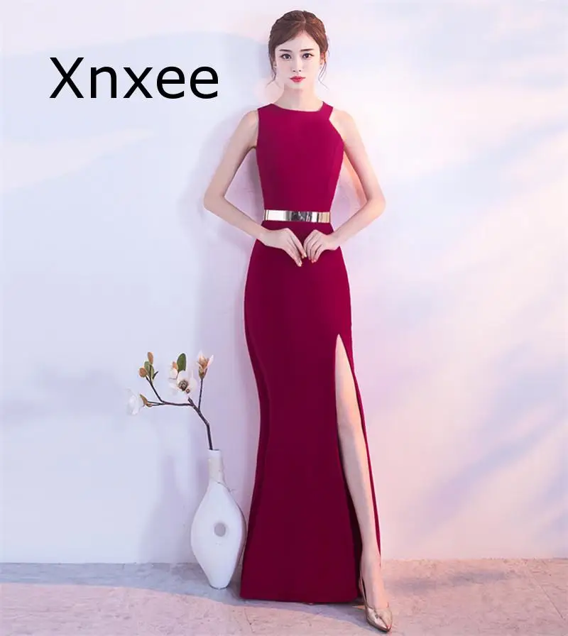 

Xnxee Sexy Halter zipper back long party Elegant White sleeveless trumpet formal dresses